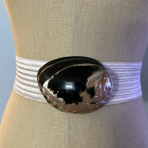 Vintage Charmant 80s Abalone Shell Wide Elastic Stretch XL Belt main image 6